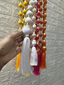 Colorful Velvet Ball Tassel Garlands for Mehndi Haldi Backdrop, Indian Muslim Wedding Decor, Party Wall Hanging & Event <b>Curtain</b> - Product Image 5