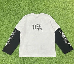 Camiseta de manga larga oversize de 280 gramos con estampado DTG de doble capa y lavado vintage, efecto desgastado, estilo streetwear. - Product Image 5