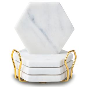 Minimal White Marble Hexagon <b>Coaster</b> Set For Modern Home Decor And Elegant Geometric Tabletop Accent Display Finish - Product Image 6