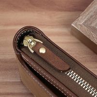 Dompet Kulit Asli Kapasitas Besar untuk Pria, Warna Hitam Solid, Penutup Ritsleting, Penggunaan Sehari-hari, Tempat Kartu dengan Jendela ID, Kantong Koin