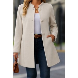 Abrigo Largo de Mujer con Cuello y Botones, Importado, con Forro, 38162 - Beige - Product Image 1