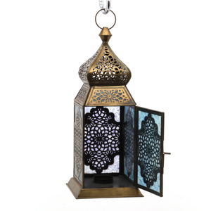 Farol Vintage de Latón de Alta Calidad con Relieve, Vidrio Azul y Acabado Pulido para Decoración de Mesa, Farol Árabe para Decoración - Product Image 5