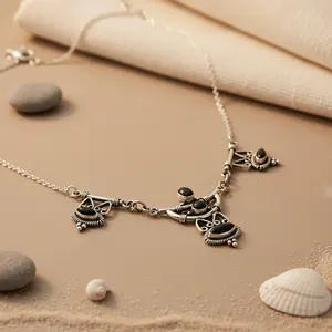 925 <b>Silver</b> Onyx Beaded <b>Necklace</b> for <b>Women</b> Fashion Jewelry - Product Image 1