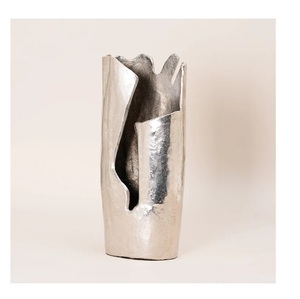 Silver Plated Aluminium Iron Metal Flower <b>Vase</b> Coastal-Inspired Table top Wedding Centrepiece for Home Living Decors - Product Image 1