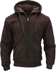 Men's Zipper-Up <b>Sherpa</b>-<b>Lined</b> Fleece <b>Hoodie</b> 100% Cotton Thermal Long Sleeve Outdoor Tactical Warm Fuzzy Coats Hooded Outwear - Product Image 2