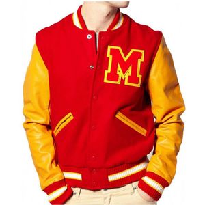 Veste de Baseball brodée personnalisée pour hommes et femmes, manteau en laine Hip Hop épais et chaud, parka rouge pour l'hiver - Product Image 1