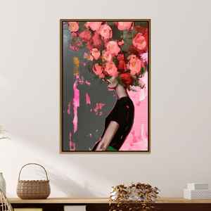 Modern Abstract Floral Woman Portrait Canvas Art Print - Elegant Home Decor,GOLD <b>FRAMED</b> CANVAS - Product Image 1