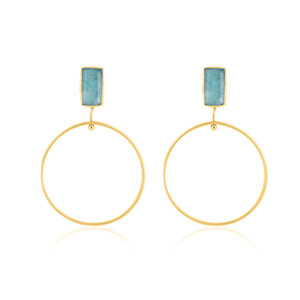 Larimar natural 925 Pendiente de plata esterlina chapado en oro - Product Image 1