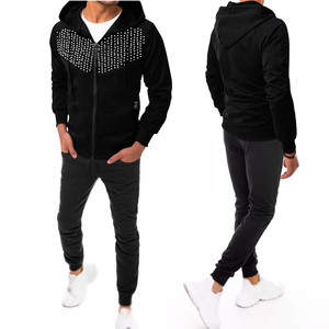 Conjunto de chándales de forro polar de algodón estampado para hombre, transpirable, ajustado, para correr, ropa de gimnasio, estilo deportivo de invierno, Top y pantalones inferiores - Product Image 5