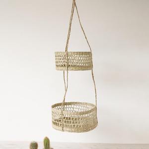 Cestas colgantes dobles de pasto marino, tejidas a mano, cesta de frutas de 2 niveles, organizadores de cocina de bajo costo - Product Image 2