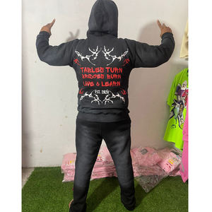 Custom 2025 Acid Wash DTG Print <b>Distressed</b> OEM Hoodie Baggy Sweatpants Set 460 Gsm Breathable Men's Unisex Tracksuits - Product Image 6