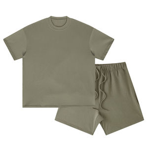 Haute qualité personnalisé en ligne en gros hommes été coton ensembles courts respirant décontracté vêtements de rue solide imprimé 2 pièces - Product Image 3