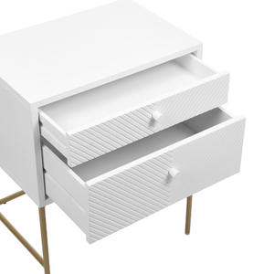 Table de chevet pliable en bois blanc avec base dorée au design midcentury meubles de chevet de rangement de luxe simples pour chambre à coucher - Product Image 2