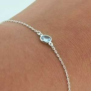 Handmade 925 Sterling Silver <b>Beaded</b> <b>Bracelet</b> with Blue Topaz Classic and Trendy Geometric Design Gift for Women - Product Image 4