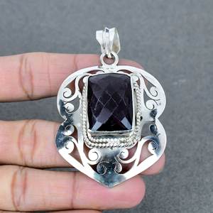 Pendentif en pierre précieuse d'améthyste naturelle Pendentif unique en laiton plaqué argent avec pendentif de guérison en argent sterling - Product Image 2