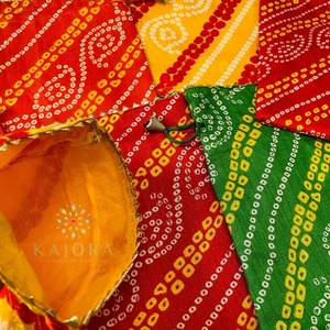 Bolsa de recuerdo de regalo de boda y festival indio con estampado Bandhej para Acción de Gracias Día de San Valentín Diwali Return Guest Voin Pouch - Product Image 3