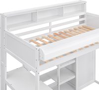 Cama Alta Infantil de Madera Gris con Escritorio y Espacio de Almacenamiento, Muebles para Dormitorio Infantil con Estantería