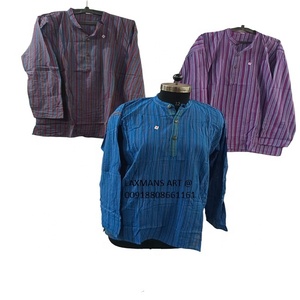 Kurta d'été en coton pour hommes modèle bohème à rayures vêtements indiens et pakistanais d'Inde vente en gros - Product Image 2