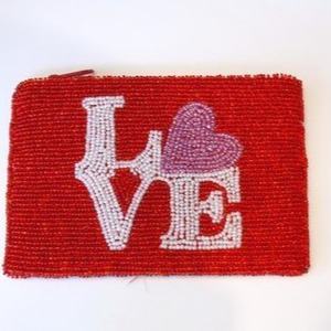 Red white <b>Colour</b> High Quality Cowboy Beaded Pouch Handcrafted Western Mini Coin Purse Zipper Closure <b>Canvas</b> Material - Product Image 2