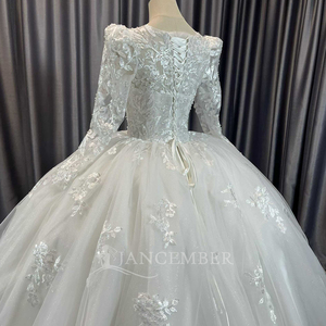 Robe de mariée en dentelle scintillante Jancember CM65, robe de mariée en tulle, col en V, robe de bal, vestido de novia, manches longues, cérémonie cathédrale - Product Image 5