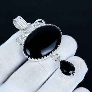 <b>Black</b> <b>Onyx</b> Gemstone Pendant Solid 925 Sterling Silver Handmade Unisex Designer Jewelry Antique Pendant For Women - Product Image 1