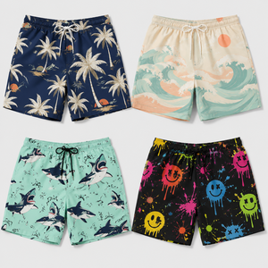 <b>Men</b> Tropical Printed Swim Shorts Quick Dry Beach <b>Trunks</b> Palm Tree Board Shorts Vacation Resort Summer Casual Beachwear - Product Image 1