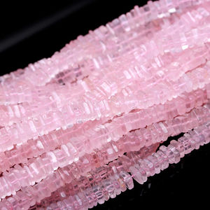 Cuentas de forma cuadrada Heishi de cuarzo rosa natural Cuentas de piedras preciosas lisas de cuarzo rosa de 4-6mm a precio de fabricante de India a granel 16" - Product Image 5