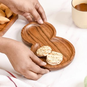 Plato para servir en forma de maní de madera de acacia, plato para aperitivos, bandeja para aperitivos de madera, plato de comida único de dos compartimentos, grano Natural - Product Image 5