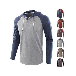 เสื้อเบสบอลมีฮู้ดสำหรับผู้ชาย, เสื้อกีฬาแขนแร็กแลนแบบลำลองมีเชือกผูก - Product Image 3