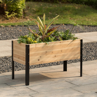 Vente en gros de jardinières rectangulaires en bois écologiques, biodégradables, naturelles, avec pieds en acier, style classique, taille personnalisable