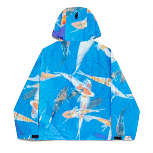 Chaqueta Impermeable con Capucha para Hombre, con Estampado de Peces Koi, Cortavientos Informal para Exteriores, Cierre de Cremallera, para Primavera - Product Image 2