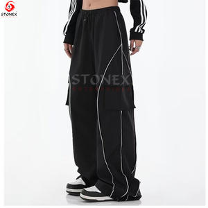 กางเกงคาร์โก้เอวสูงมีกระเป๋าสไตล์สตรีทแวร์กางเกงขายาวสีดำแบบมีเชือกรูดสำหรับ2023 - Product Image 3