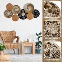 Ensemble de 8 assiettes murales en jonc de mer tissé à la main - Décoration en paille naturelle, forme ronde, motifs variés, style bohème