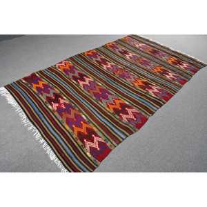 Vintage Rug, 4.8x8.9 ft Large Rug, <b>Red</b> Blue Kilim <b>Wool</b> Rug - Product Image 4