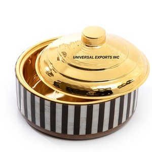 Dernier arrivage Casserole de table en métal design avec chauffe-plats fini or pour service décoratif - Product Image 1