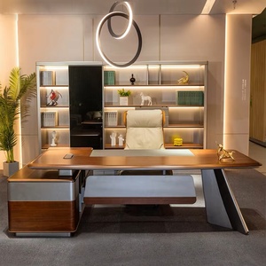 Escritorio Ejecutivo de Oficina en Material MDF, Mesa Modular Moderna para Jefe con Gabinete Lateral, Mueble de Estación de Trabajo para Gerencia Corporativa y CEO - Product Image 1