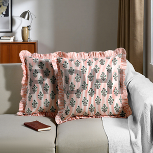 ปลอกหมอนอิงลายดอกซัลมอน ลายทาง แต่งระบาย สไตล์ตะวันตก ผ้าฝ้ายแท้ ถอดซักได้ ทันสมัย หรูหรา - Product Image 1