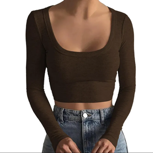 Camiseta de algodón hecha a medida para mujeres Millennial 2025 otoño Retro Crop <span class=keywords><strong>Top</strong></span> de manga larga Crop <span class=keywords><strong>Top</strong></span> Casual estampado estilo de verano - Product Image 5