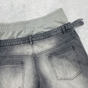 OEM Custom Streetwear Double Waist Denim <b>Short</b> Pants Distressed Acid Wash <b>Vintage</b> Patchwork Jorts Sun Faded Jeans <b>Shorts</b> <b>Men</b> - Product Image 4