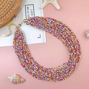 High Quality Seed <b>Beads</b> <b>Necklace</b> for Women Statement Multi Layer <b>Chunky</b> Bib Collar Cluster Gift - Product Image 3