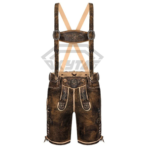 Pantalones cortos bordados de cuero marrón sueco genuino Oktoberfest Lederhosen 100% para hombre - Product Image 1