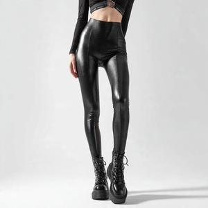 Mallas de compresión de cuero de moda para mujer mallas de motorista de cintura alta elástica para mujer - Product Image 4