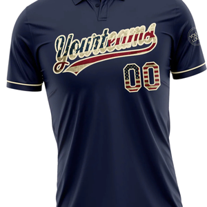 Polo personnalisé bleu marine avec motif drapeau américain, nom d'équipe et numéro de joueur personnalisés, élégant et confortable - Product Image 3