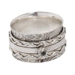 Anillo de plata 925 al por mayor Spinner de un solo tono sólido con diseño de circonita cúbica de banda ancha para bodas, fiestas, todos los tamaños disponibles - Product Image 1