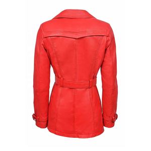 ATLANTIC ODM Gabardina para mujer Premium Cuero rojo Doble botonadura Nuevo estilo clásico Slim Fit Abrigo largo - Product Image 2