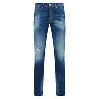 Jeans droits pour hommes délavés, logo personnalisé OEM, effet vieilli vintage, coupe classique, 100% coton, style urbain, grandes tailles, vente en gros