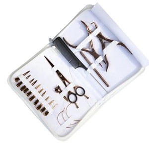 Kit d'outils professionnels pour extensions de cheveux, ciseaux, pinces, aiguille, couleur or rose plasma, étui en cuir pour coiffeurs et salons - Product Image 4