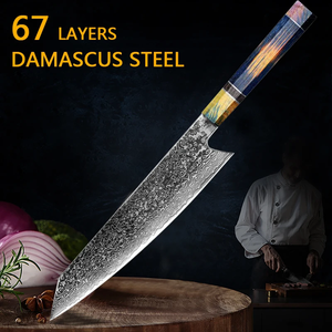 Venta al por mayor de encargo de alta calidad OEM ODM servicio de acero de Damasco cuchillo de Chef de cocina japonesa con alta dureza con mango de color - Product Image 2