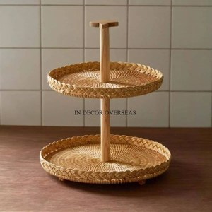 ชุดถาดรองอาหารทรงกลมทำจากหวายโลหะขัดเงาสีเงิน3ชิ้น - Product Image 2