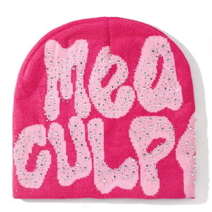 หมวกไหมพรมถักสำหรับผู้ชายและผู้หญิงหมวกบีนนี่พลอยเทียมทรงโอเวอร์ไซส์สำหรับฤดูหนาว - Product Image 5